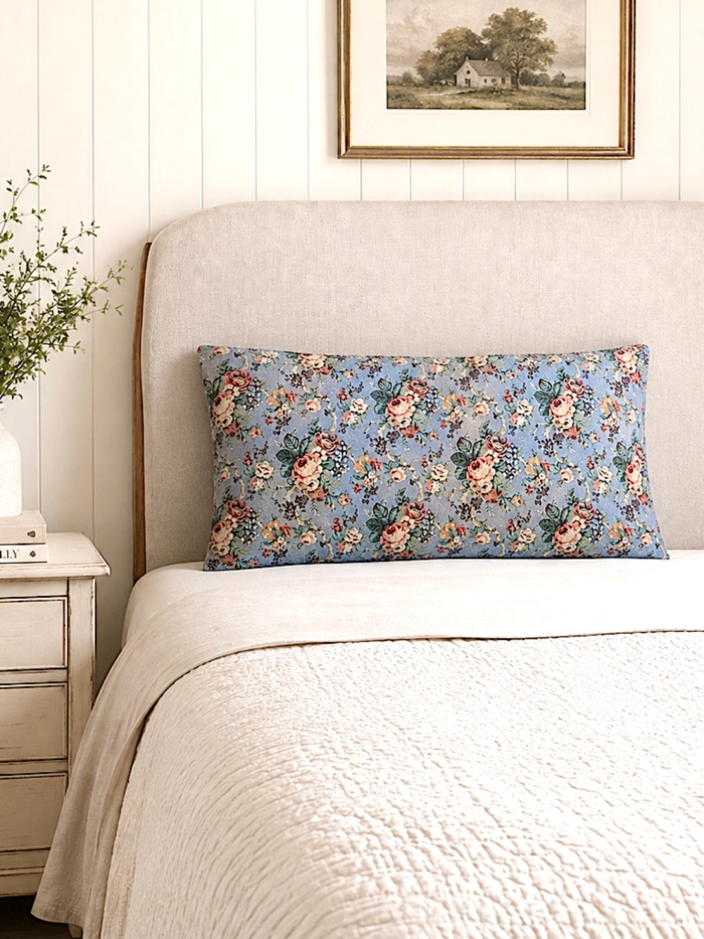 RAYMOND WAITES vintage cotton queen pillowcase one floral traditional English